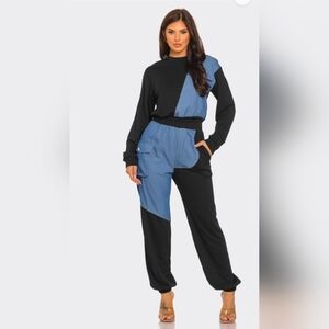 NEW!!! Stylish Black and Blue Women's Jogger Set, NWT